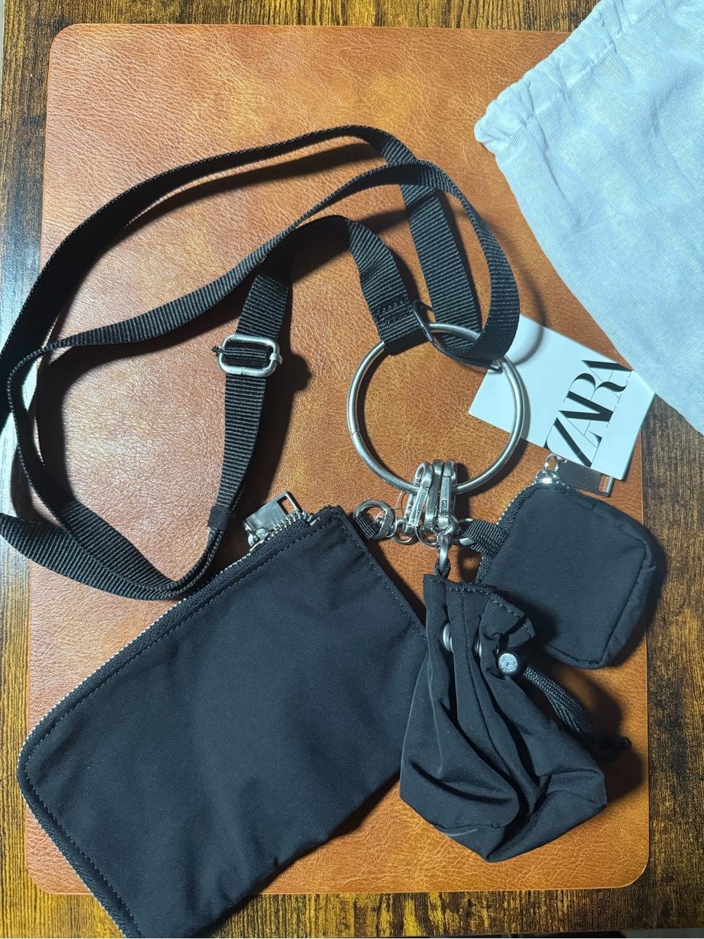 Zara Black Multi-Pouch Crossbody with Key Ring